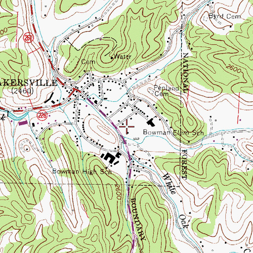 Topographic Map of Bowman Middle School, NC