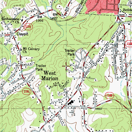 Topographic Map of West Marion Elementary School, NC