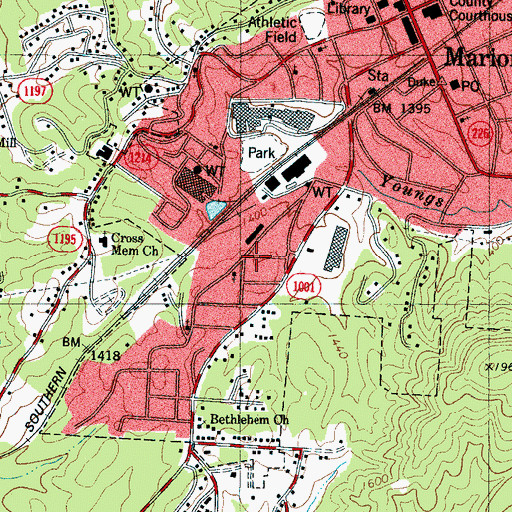 Topographic Map of East Mcdowell Junior High School, NC
