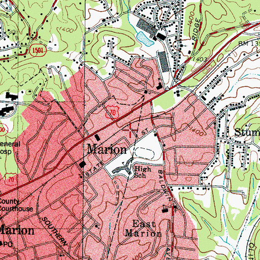 Topographic Map of Mcdowell High School, NC
