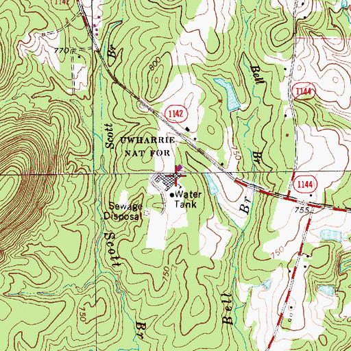 Topographic Map of Southwestern Randolph High School, NC