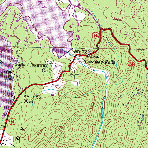 Topographic Map of Toxaway Falls, NC
