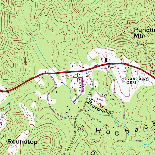 Topographic Map of Bear Wallow Springs, NC