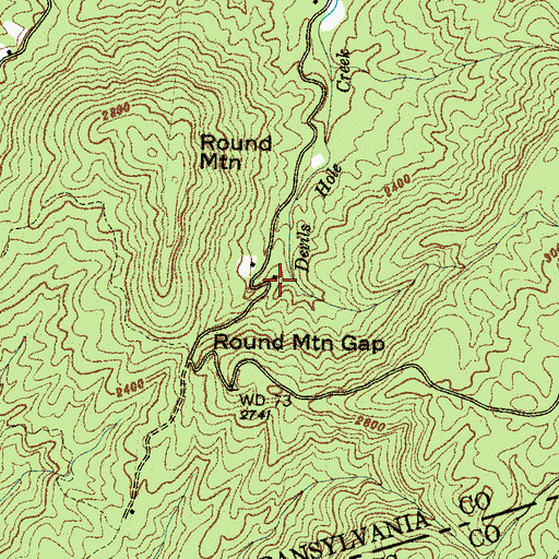 Topographic Map of Round Mountain, NC