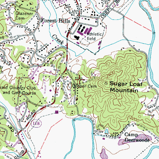 Topographic Map of Deerwoods Estates, NC