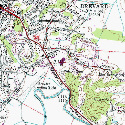 Topographic Map of Brevard Elementary School, NC