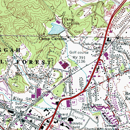 Topographic Map of Brevard Middle School, NC
