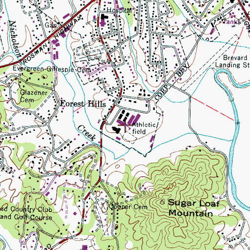 Topographic Map of Brevard High School, NC