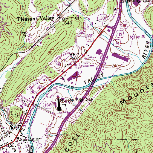 Topographic Map of Valley Village Shopping Center, NC