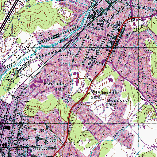 Topographic Map of Waynesville Plaza, NC