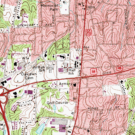 Topographic Map of Asheboro High School, NC