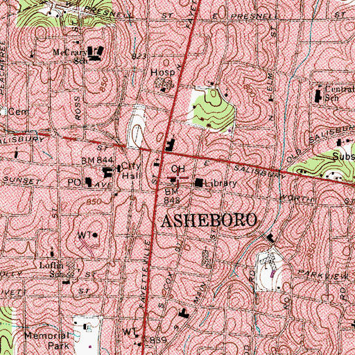 Topographic Map of Randolph County Court House, NC