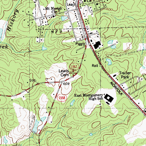 Topographic Map of Lewis Cemetery, NC
