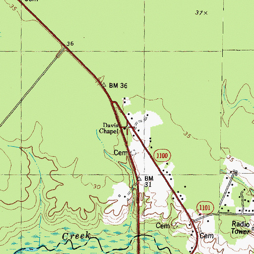 Topographic Map of Davis Chapel, NC