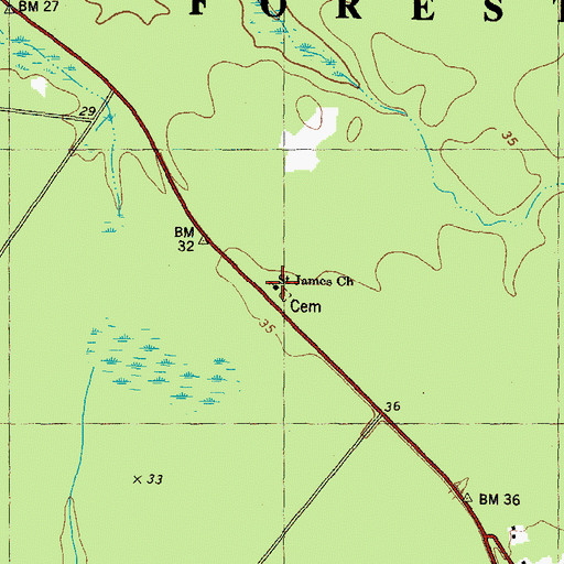 Topographic Map of Saint James Church, NC