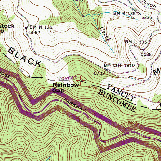 Topographic Map of Patton Knob, NC