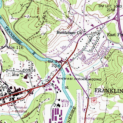 Topographic Map of East Franklin Shopping Center, NC