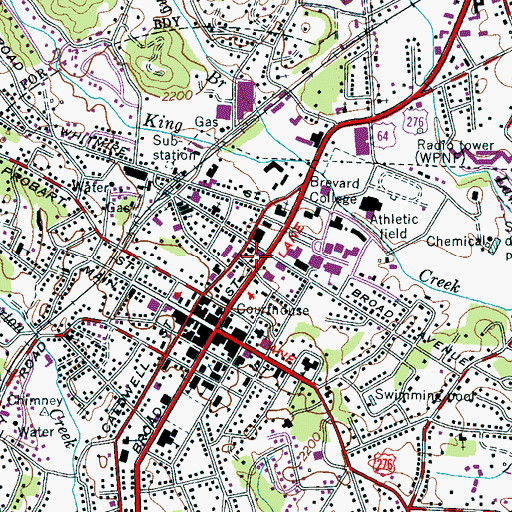 Topographic Map of Brevard Shopping Center, NC