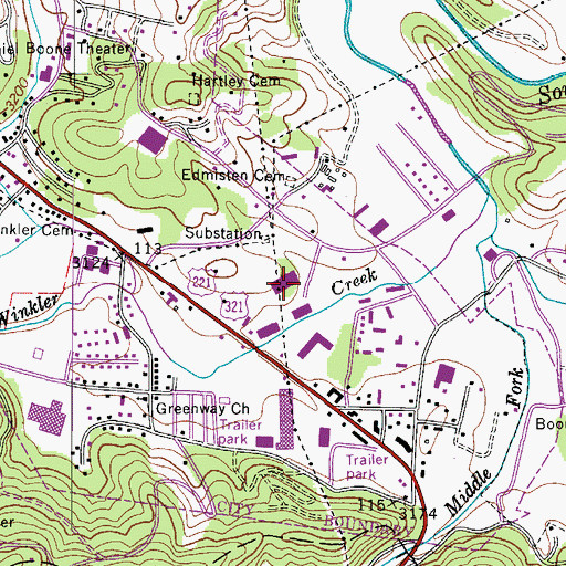 Topographic Map of Boone Heights Shopping Center, NC