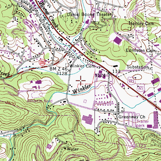Topographic Map of Boone Mall, NC