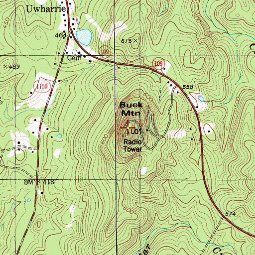 Topographic Map of Buck Mountain Lookout Tower, NC