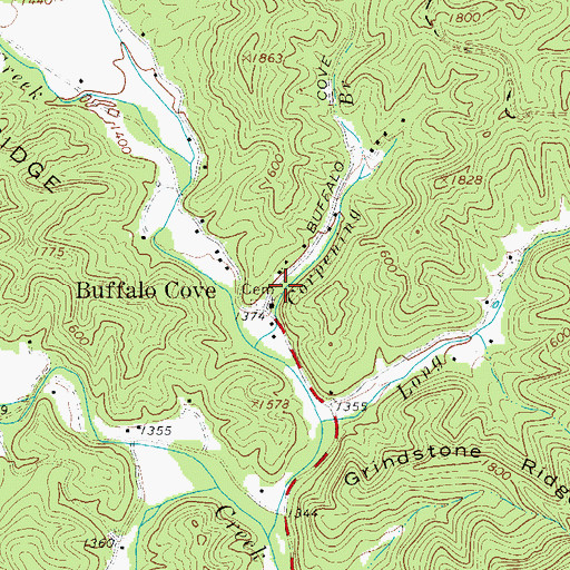 Topographic Map of Buffalo Cove Baptist Church, NC