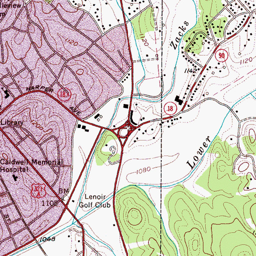 Topographic Map of Lenoir Crossings, NC