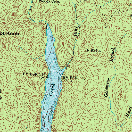 Topographic Map of Gray Wolf Creek, NC