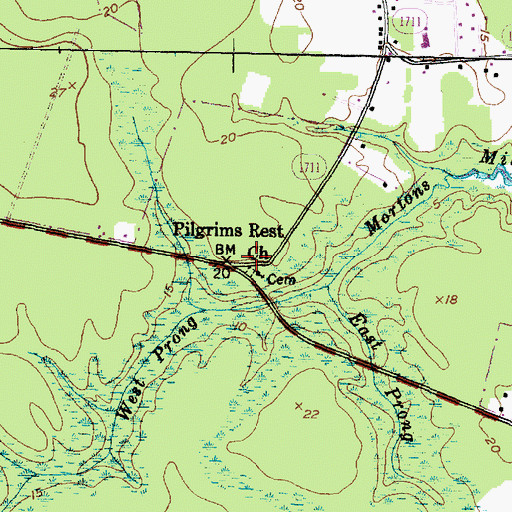 Topographic Map of Pilgrims Rest Cemetery, NC
