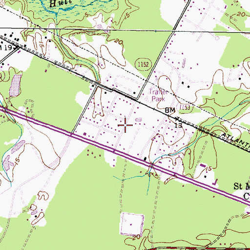 Topographic Map of Morehead City Airport (historical), NC
