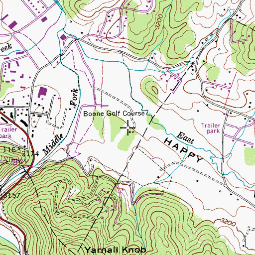 Topographic Map of Boone Golf Course, NC
