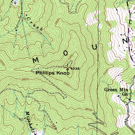 Topographic Map of Phillips Knob Lookout, NC