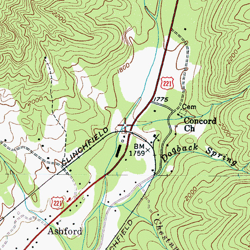 Topographic Map of Pond Branch, NC
