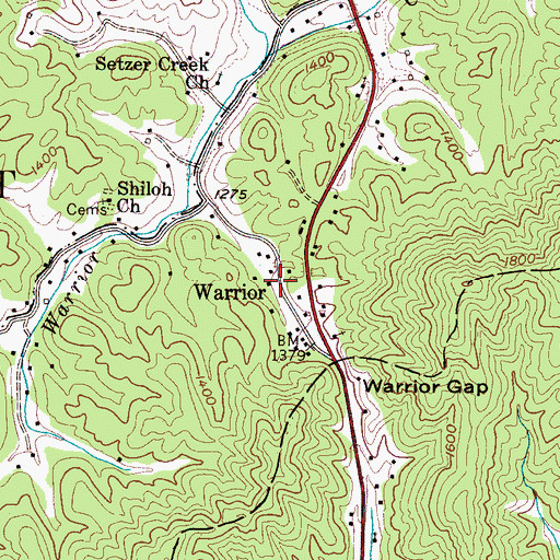 Topographic Map of Warrior, NC