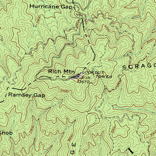 Topographic Map of Rich Mountain Lookout, NC