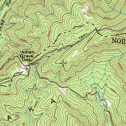 Topographic Map of Indian Grave Trailhead, NC