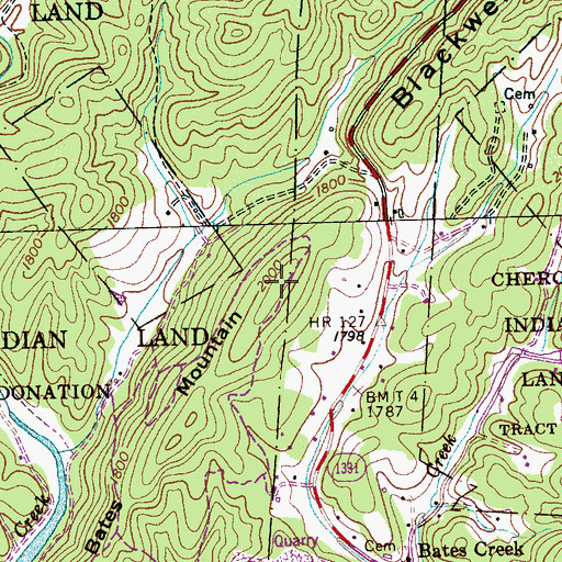 Topographic Map of Bates Mountain, NC