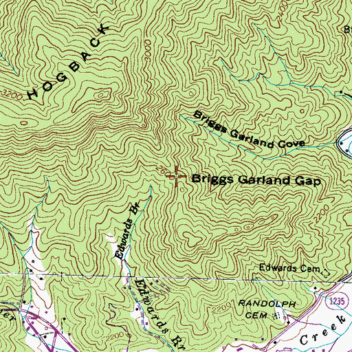Topographic Map of Briggs Garland Gap, NC