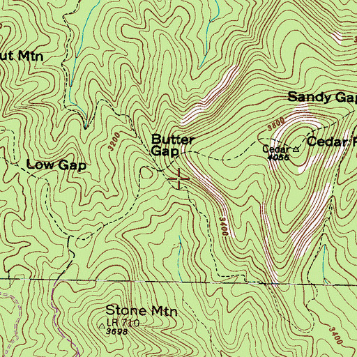 Topographic Map of Butter Gap Shelter, NC