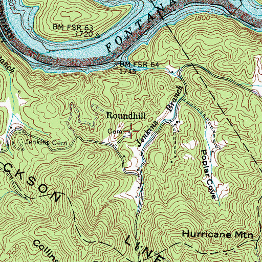 Topographic Map of Roundhill Cemetery, NC