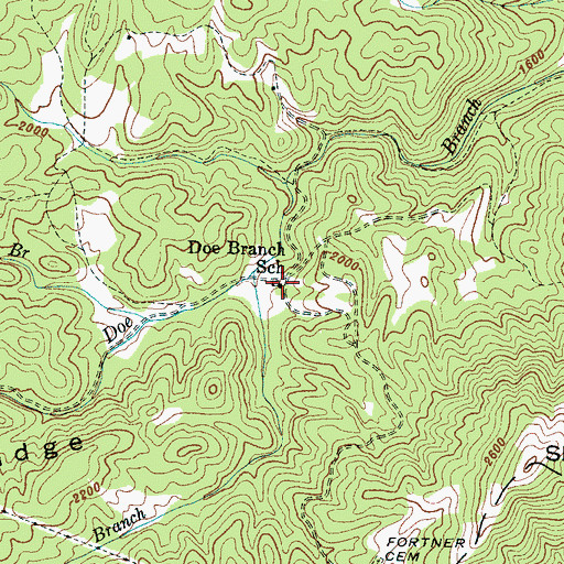 Topographic Map of Doe Branch School, NC