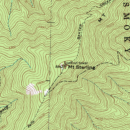 Topographic Map of Mount Sterling Lookout, NC