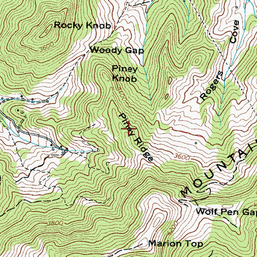 Topographic Map of Piney Ridge, NC