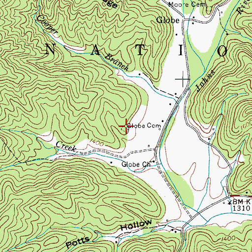 Topographic Map of Globe Cemetery, NC