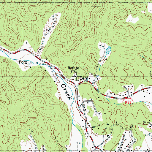 Topographic Map of Refuge Church, NC
