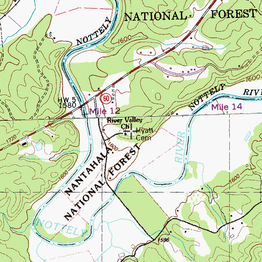 Topographic Map of Hyatt Cemetery, NC