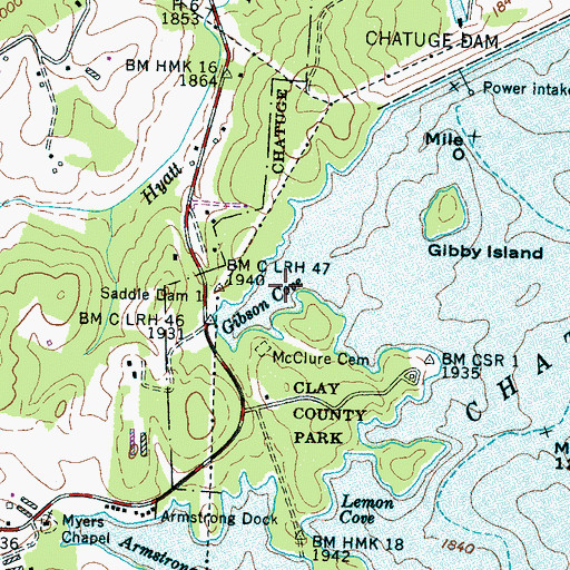 Topographic Map of Gibson Cove, NC