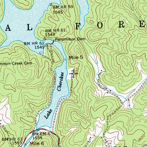 Topographic Map of Lake Cherokee Recreation Site, NC