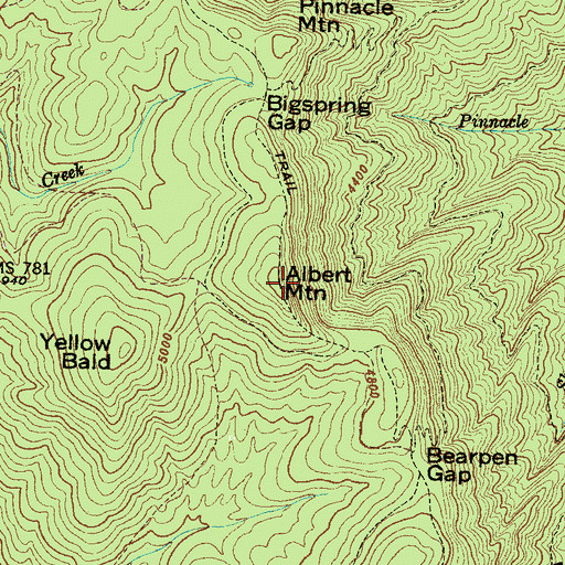 Topographic Map of Albert Mountain Fire Tower, NC