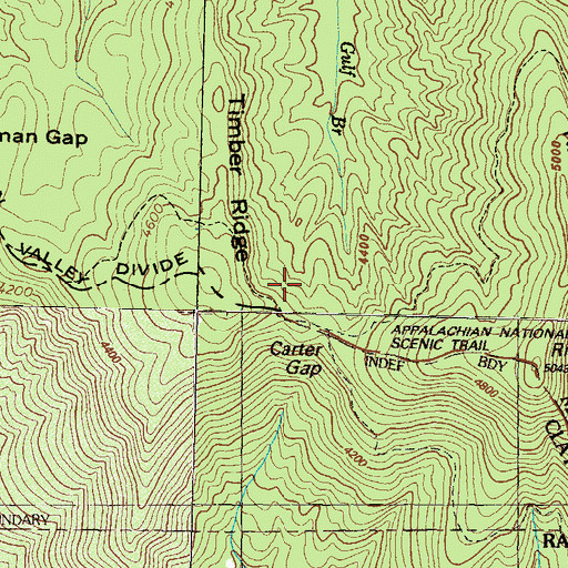 Topographic Map of Carter Gap Appalachian Trail Shelter, NC